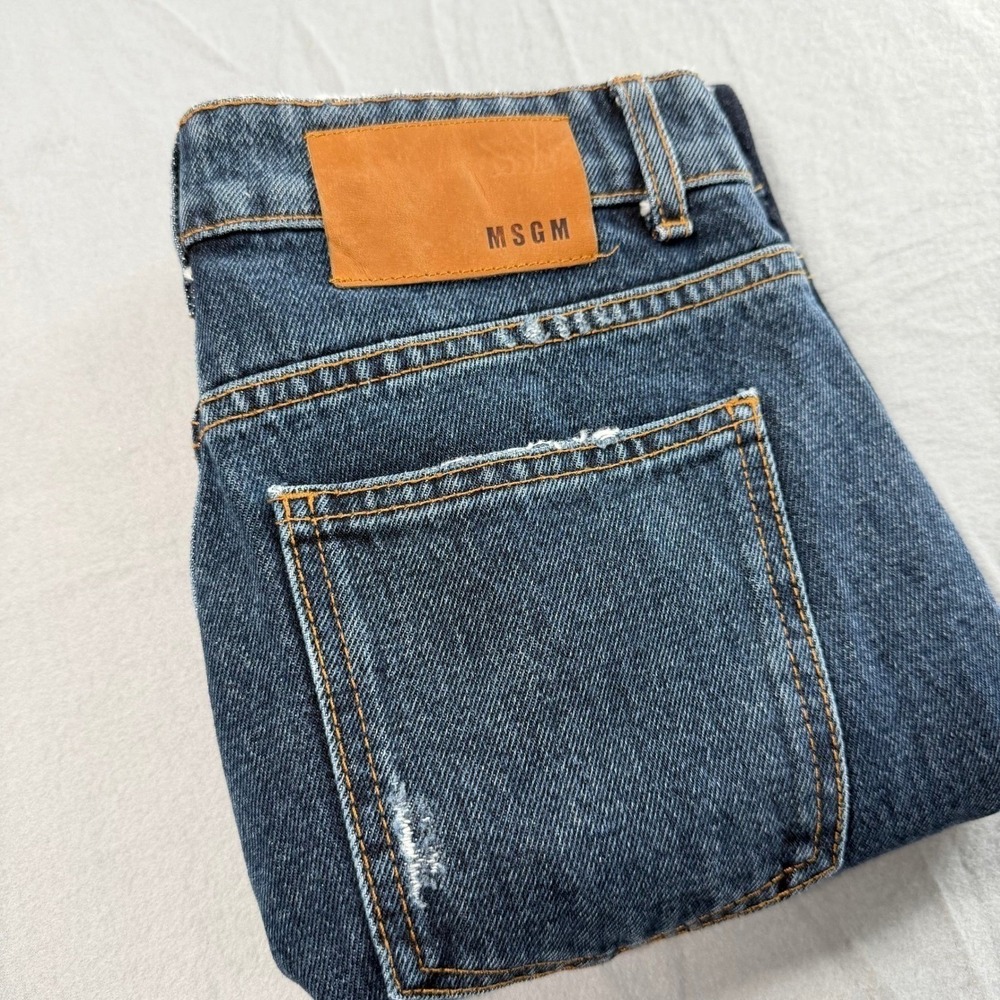MSGM Blue Two Tone Straight Leg Jeans Womens 38 Frayed Hem - Picture 11 of 11